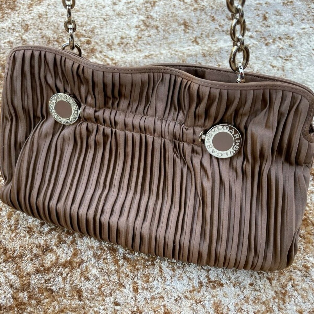 BVLGARI Women Handbag Clutch Brown Bag Gold Tone Hardware Made in Italy - Picture 3 of 12